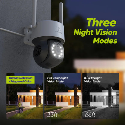 Draadloos Bewakingscamera Systeem – Wifi Beveiligingscamera – Surveillance Camera – IP Camera – 4x 3MP Camera’s – Pan & Tilt 350°/90° – IP66 Waterdicht & Nachtzicht - QUORE