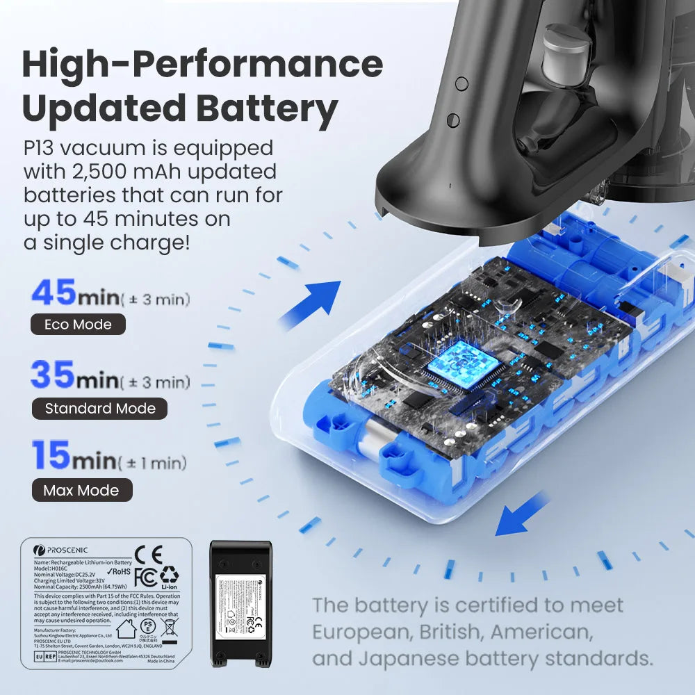 Draadloze Steelstofzuiger – Steelstofzuiger – Snoerloze Stofzuiger – Accu Stofzuiger – Handstofzuiger – 35 Kpa Zuigkracht – 45 Minuten Batterijduur