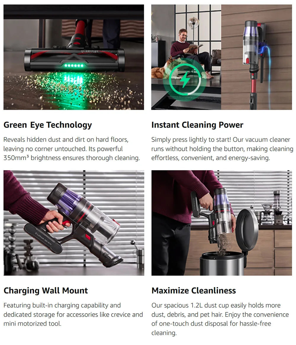 Snoerloze Stofzuiger – Draadloze Stofzuiger – Steelstofzuiger – Accu Stofzuiger – 550W Motor – 60 Minuten Gebruik