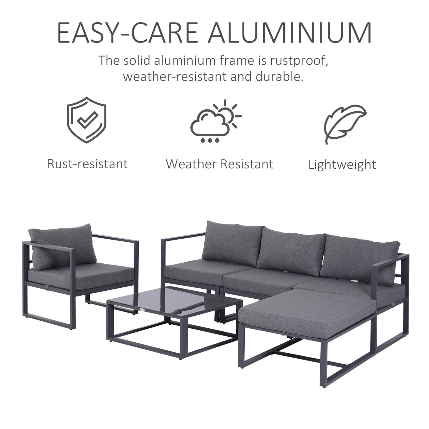 Loungeset Buiten – Tuinmeubelen – Balkonset – Zithoek – Aluminium Frame – Waterbestendige Kussens – Geharde Glazen Tafel - QUORE