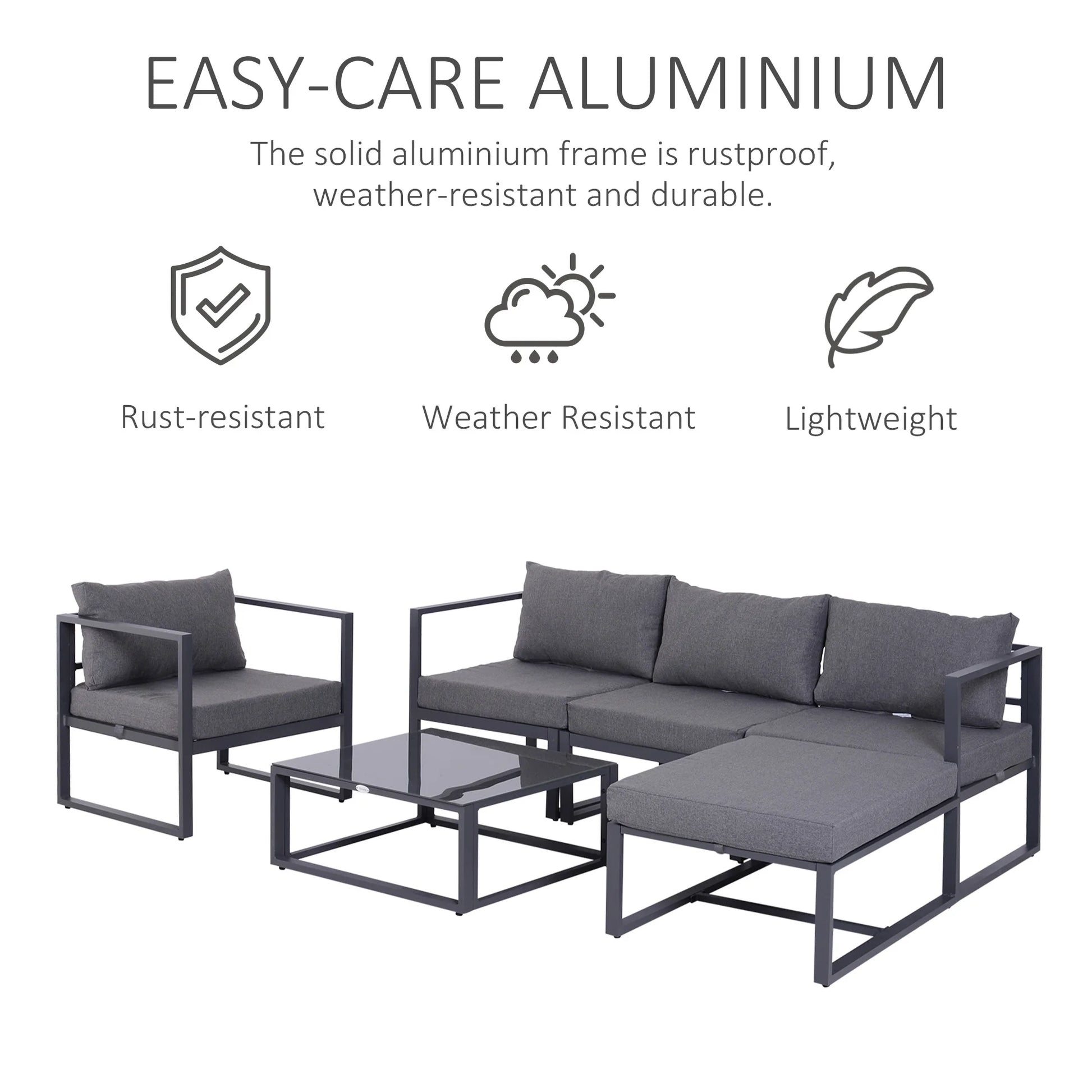 Loungeset Buiten – Tuinmeubelen – Balkonset – Zithoek – Aluminium Frame – Waterbestendige Kussens – Geharde Glazen Tafel - QUORE