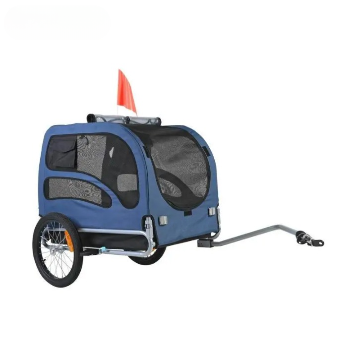 Fietskar - Fietsaanhanger - Transportaanhanger - met Schokdemper - Draagkracht 45kg - Inklapbare Aanhanger - Dekzeil - Veiligheidsvlag - Perfect voor Dagelijks Transport - Koolstofstaal - 600D Oxford-doek - 144 x 72.5 x 84.5 cm - Blauw