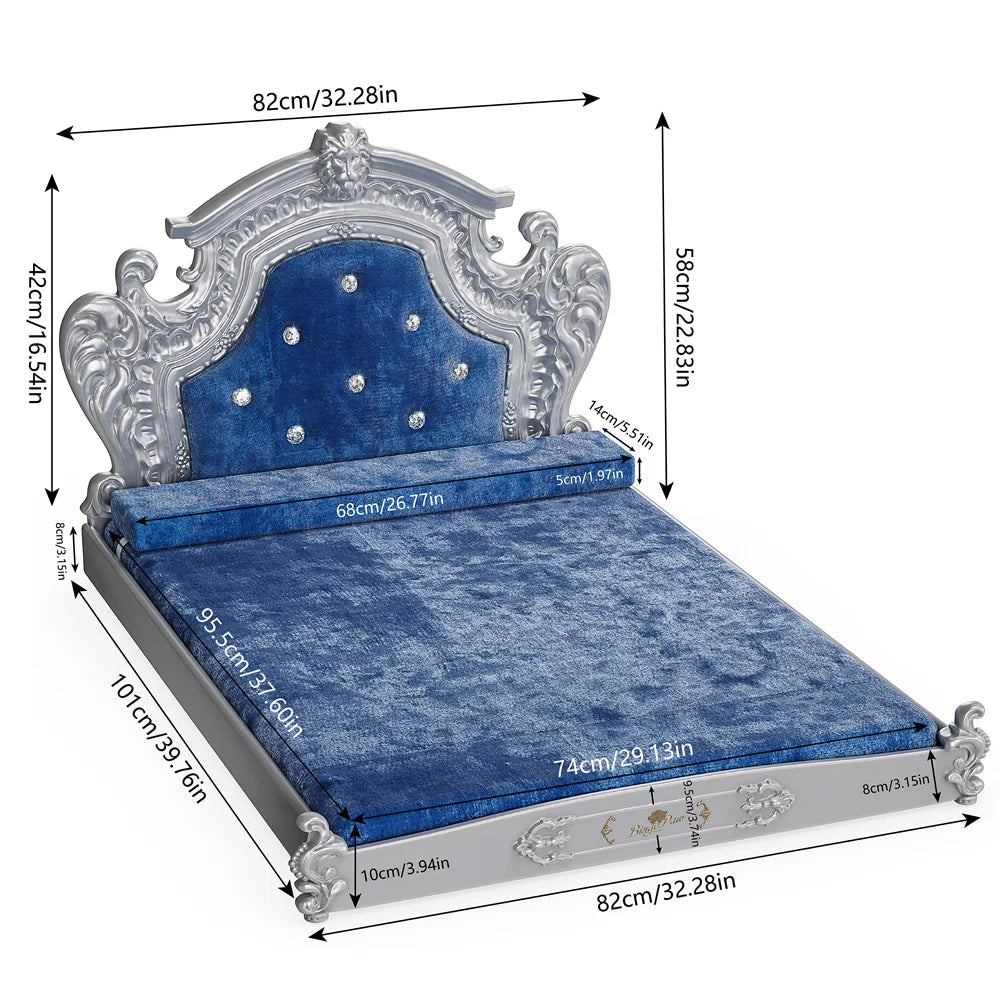 Hondenbed – Groot Hondenkussen – Luxe Hondenmand – Fluwelen Bed – Stevig Frame – Verwijderbare Wasbare Hoes - Blauw - L