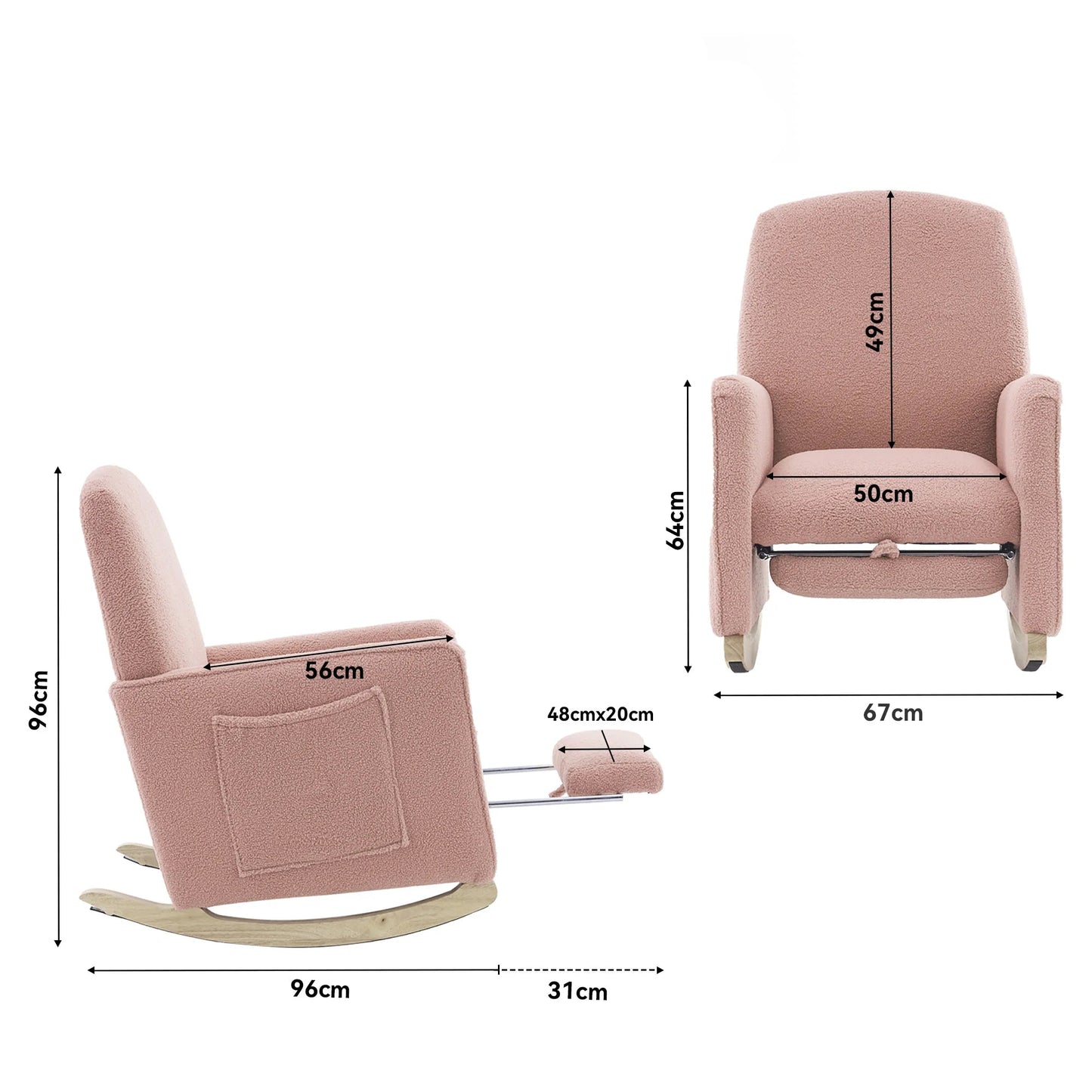 Schommelstoel - Rocking Chair - Relaxstoel - Lounge Stoel - met Kruk - Schommelstoelen Tuin - Hoge Rugleuning –  Fauteuil - Voedingsstoel - Comfortabel & Stijlvol voor Woonkamer - Roze