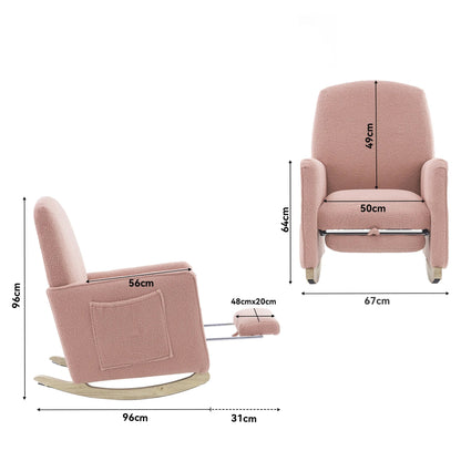 Schommelstoel - Rocking Chair - Relaxstoel - Lounge Stoel - met Kruk - Schommelstoelen Tuin - Hoge Rugleuning –  Fauteuil - Voedingsstoel - Comfortabel & Stijlvol voor Woonkamer - Roze