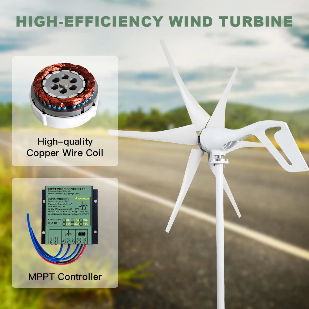 Windturbine - Windmolen - Windturbine Generator - Windenergie - 1000W - 48V - met Hybride Controller - Stille en Efficiënte Energieoplossing - voor Thuisgebruik en Off Grid Systemen
