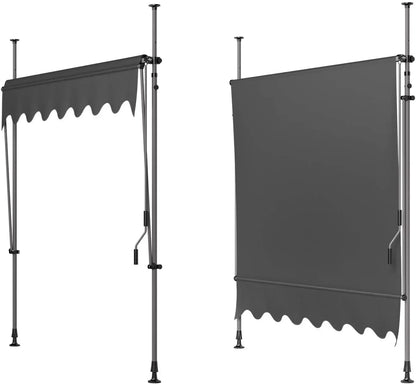Balkon Zonnescherm - Luifel - Balkon Parasol - Zonneluifel - Uittrekbaar - 300x120 cm - Zonwering Zonder Boren met UV50+ Bescherming en Handslinger - Grijs