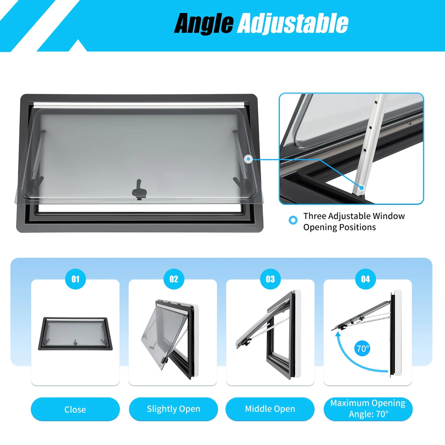 Caravanraam – Camperraam – Uitzetraam – Schuifraam – Ventilatieraam – Aluminium Frame – 900x500mm – 70° Verstelbare Opening – Duurzaam Geïsoleerd