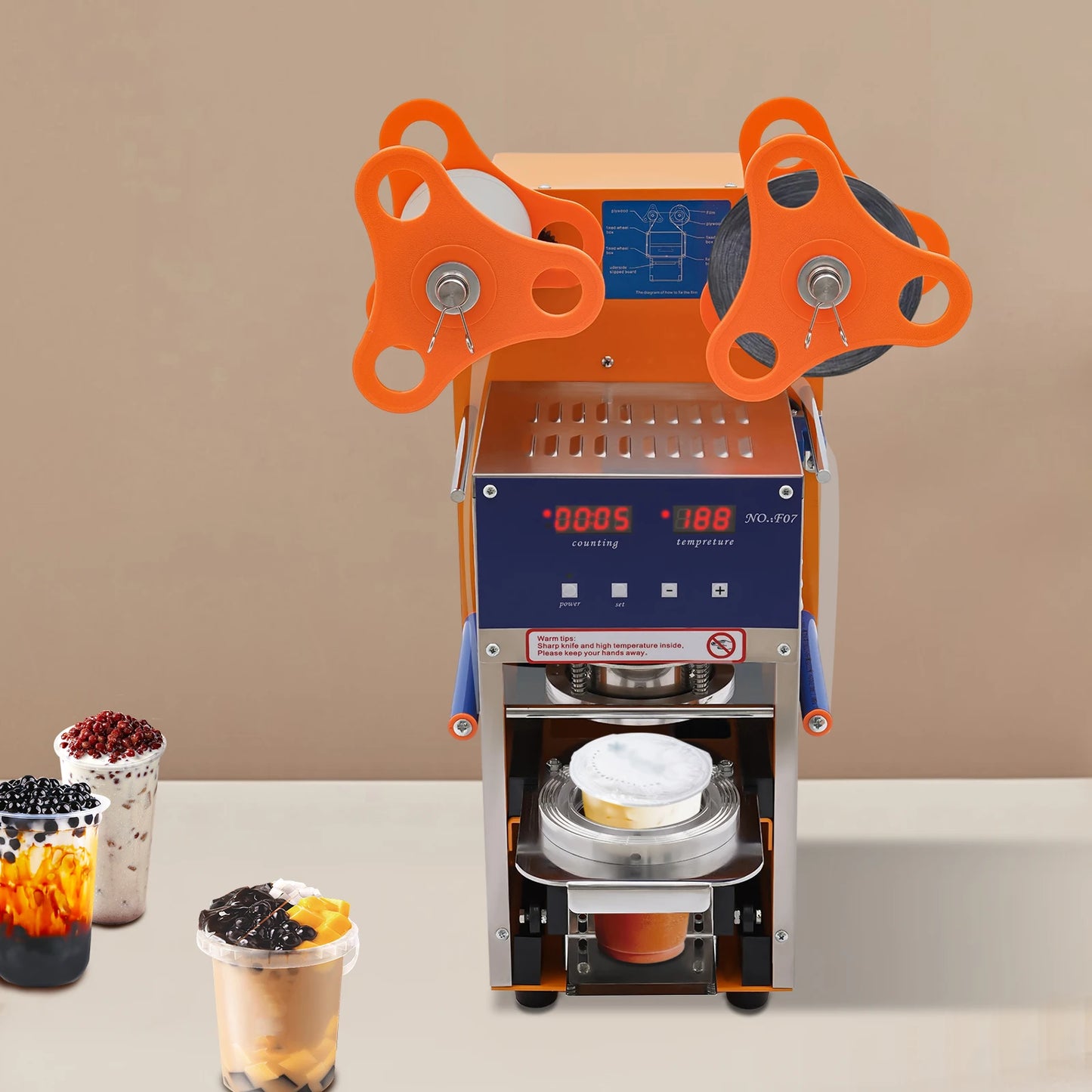 Automatische Cup Sealermachine – Beker Sealer – Drank Sealer – Luchtdichte Verpakking – Roestvrij Staal – 600 Bekers Per Uur – Instelbare Temperatuur