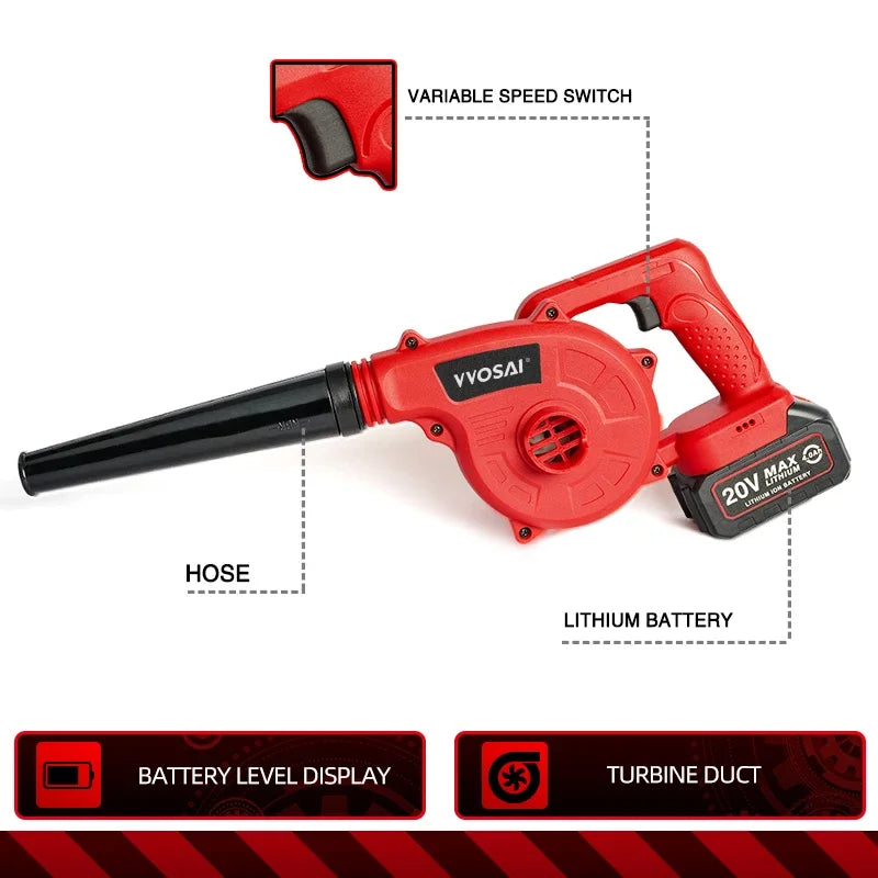 WS-F6-A2 - Leaf Blower - Low noise - 19000rpm - 20V - Leaf Vacuums and Blowers - Cordless Leaf Blower - Red