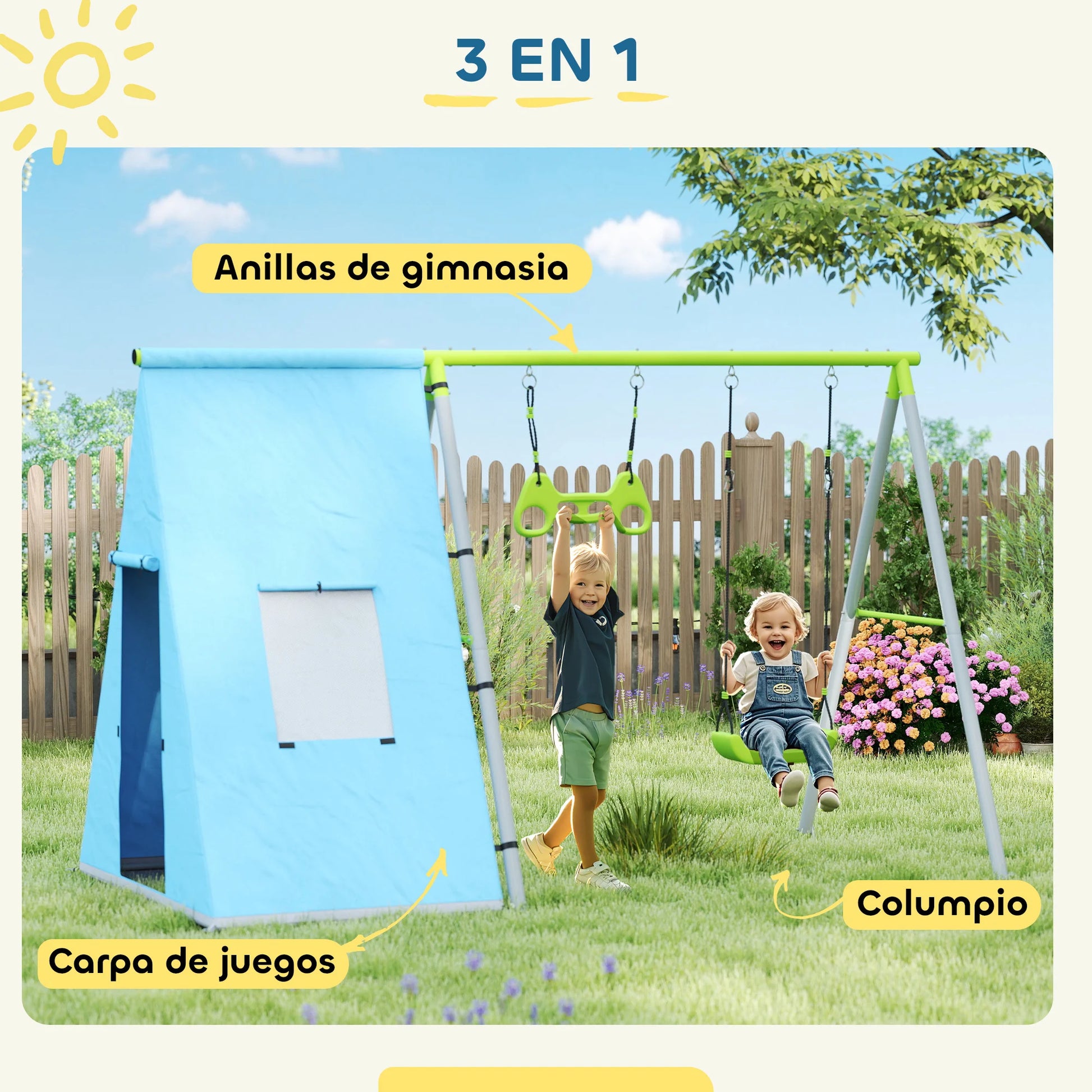 Kinderschommel – 3-in-1 Schommel – Buitenspeelgoed – Peuterspeelplek – Kleuterspeeltoestel – Veilig Stevig Materiaal – Eenvoudig Te Installeren - QUORE