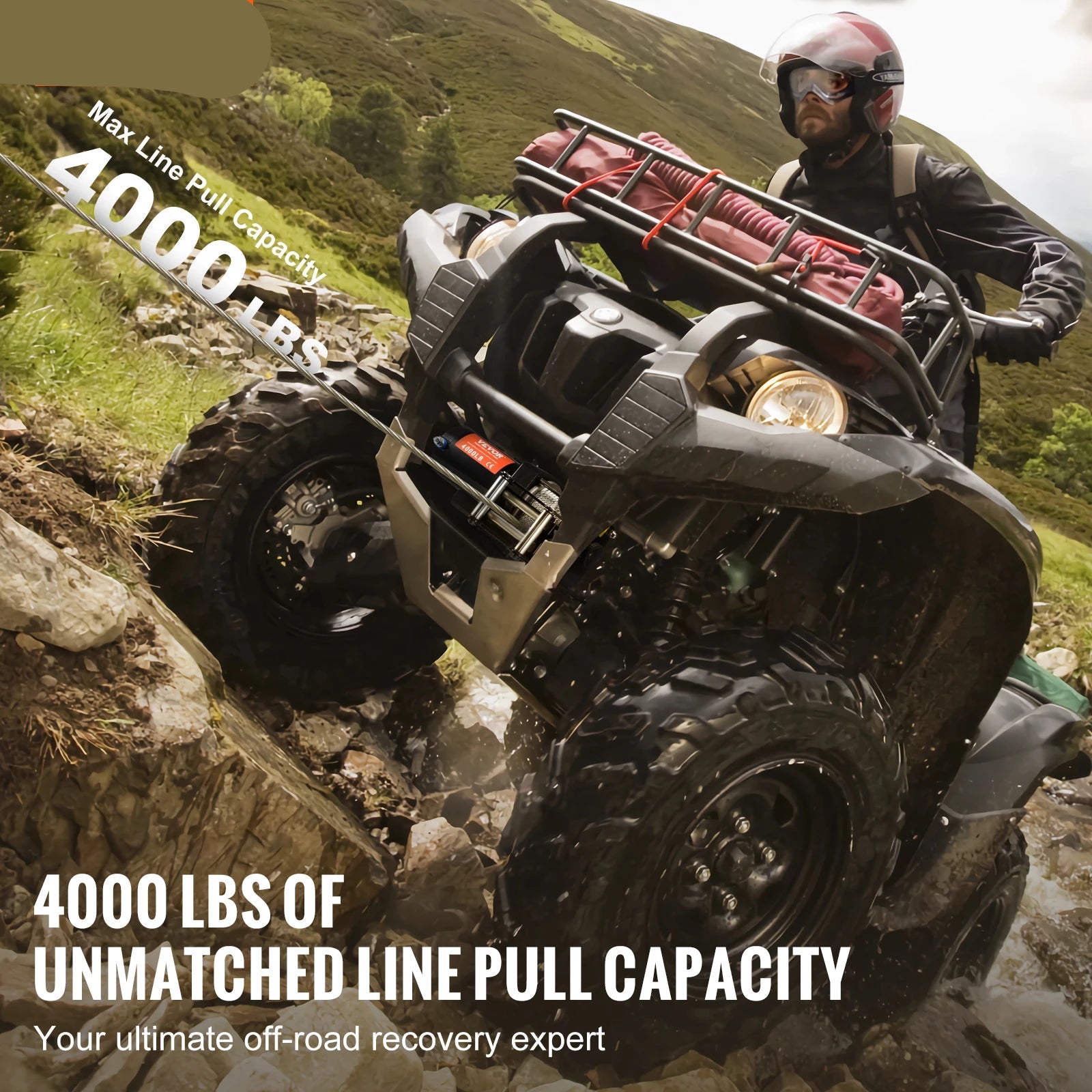 Lier - Takel - Kabeltakel - Kettingtakel - Elektrische - Waterdicht - 12V - 4000lbs - Winch met 39ft Stalen Kabel en Bedrade/Wireless Afstandsbediening - voor ATV/UTV en Truck Towing - QUORE