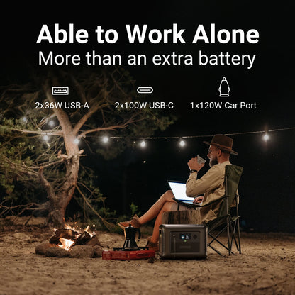 Powerstation - Generator - Aggregaat - Powerbank - Draagbare - 1152Wh - LiFePO4 Extra Batterij - met Zonnegenerator voor Buitengebruik- Zwart