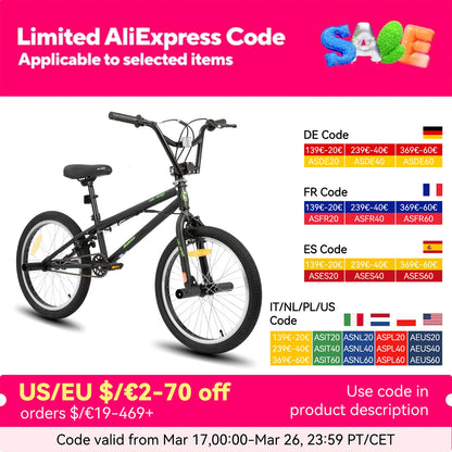 Hiland 20 inch Freestyle Kids BMX Bike,Beginner-Level to Advanced Riders with 360 Degree Gyro & 4 Pegs, Kids' Bicycles