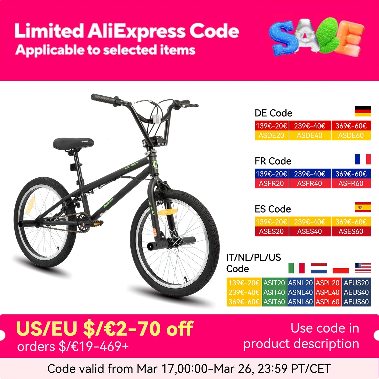 Hiland 20 inch Freestyle Kids BMX Bike,Beginner-Level to Advanced Riders with 360 Degree Gyro & 4 Pegs, Kids' Bicycles - QUORE