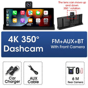 Dashcam voor Auto - 10.26” 4K Dashcam – CarPlay & Android Auto – 350° Rotatie – 6M AHD Achtercamera – Nachtzicht & Rijassistentie - Zwart