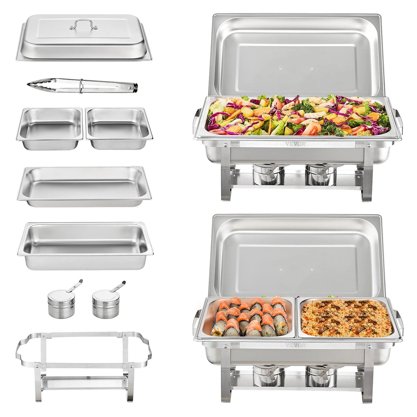 Chafing Dish - Buffetwarmer - Rechthoekige Chafing Dish Elektrisch - Warmhoudplaat - Warmhoudbakken - 8QT - Set van 2 - RVS Buffet Warmhoudbakken voor Catering