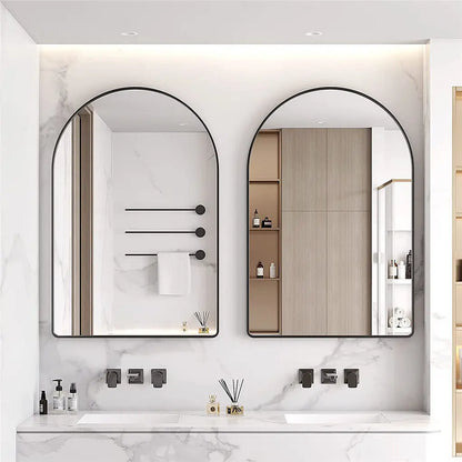 Spiegel – Boogvormige Wandspiegel – Gebogen Spiegel – Zwart – Aluminium – 90 x 60 cm – Helder Glas – Eenvoudige Montage - QUORE