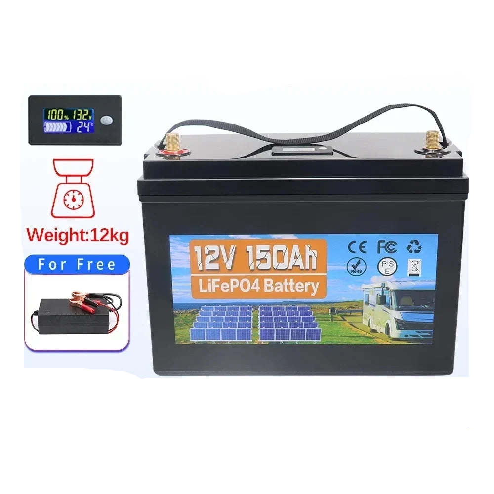 Batterij - Solar batterijen - Zonne opslag - Lithium IJzer Fosfaat Batterij - Opslag - 12V - 150AH - LiFePO4 Batterij met Ingebouwde BMS voor RV, Campers, Golfkarren en Zonne-opslag