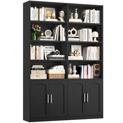 Hoge Boekenkast – Boekenkast – Opslagkast – Staande Kast – Opbergkast – 12 Vakken – 4 Deuren – Zwart – 115x27x185,5 cm – Duurzaam Materiaal