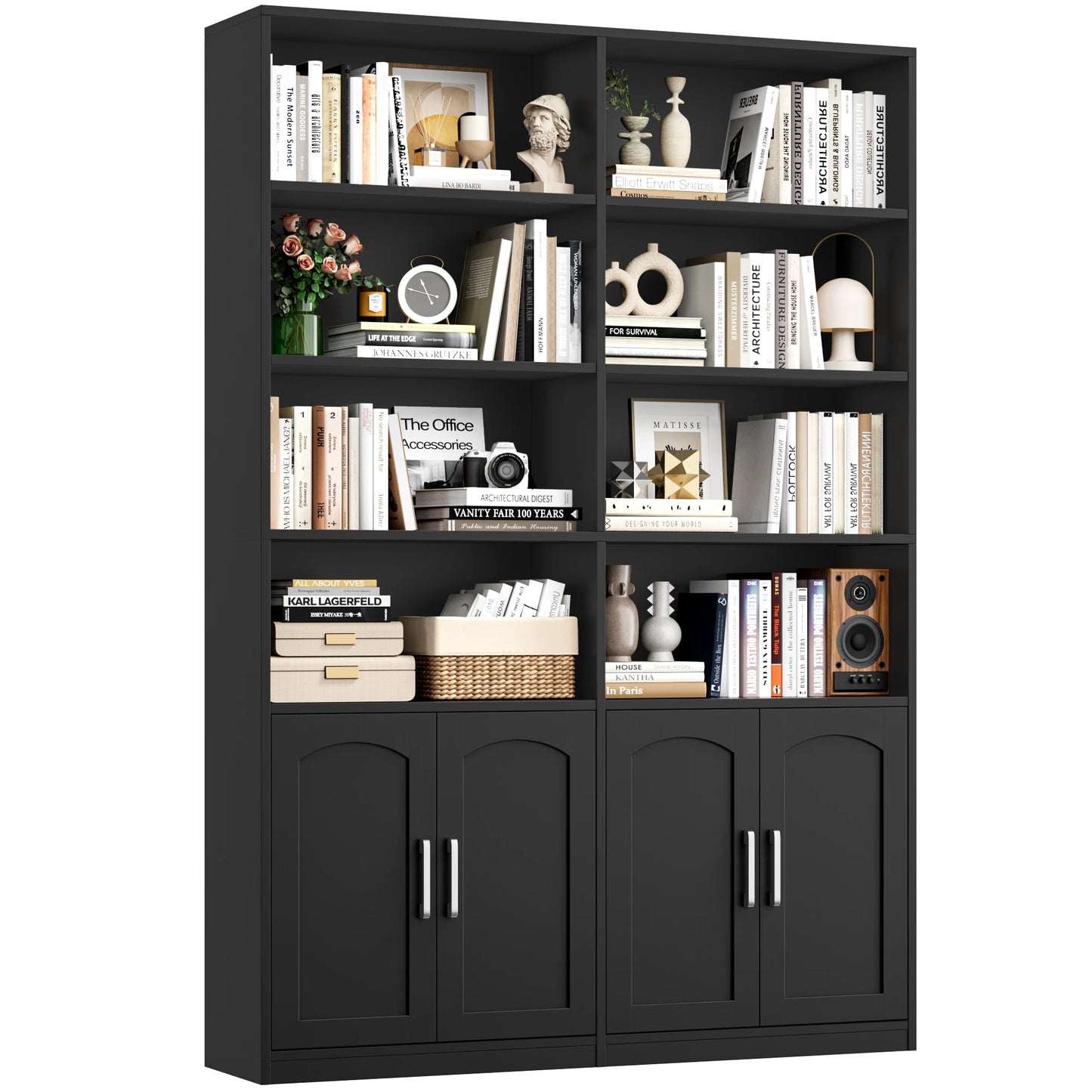 Boekenkast – Hoge Kast – Opbergkast – Staande Kast – Wandkast – 12 Vakjes & 4 Deuren – MDF Eiken Look 115x27x185,5 cm