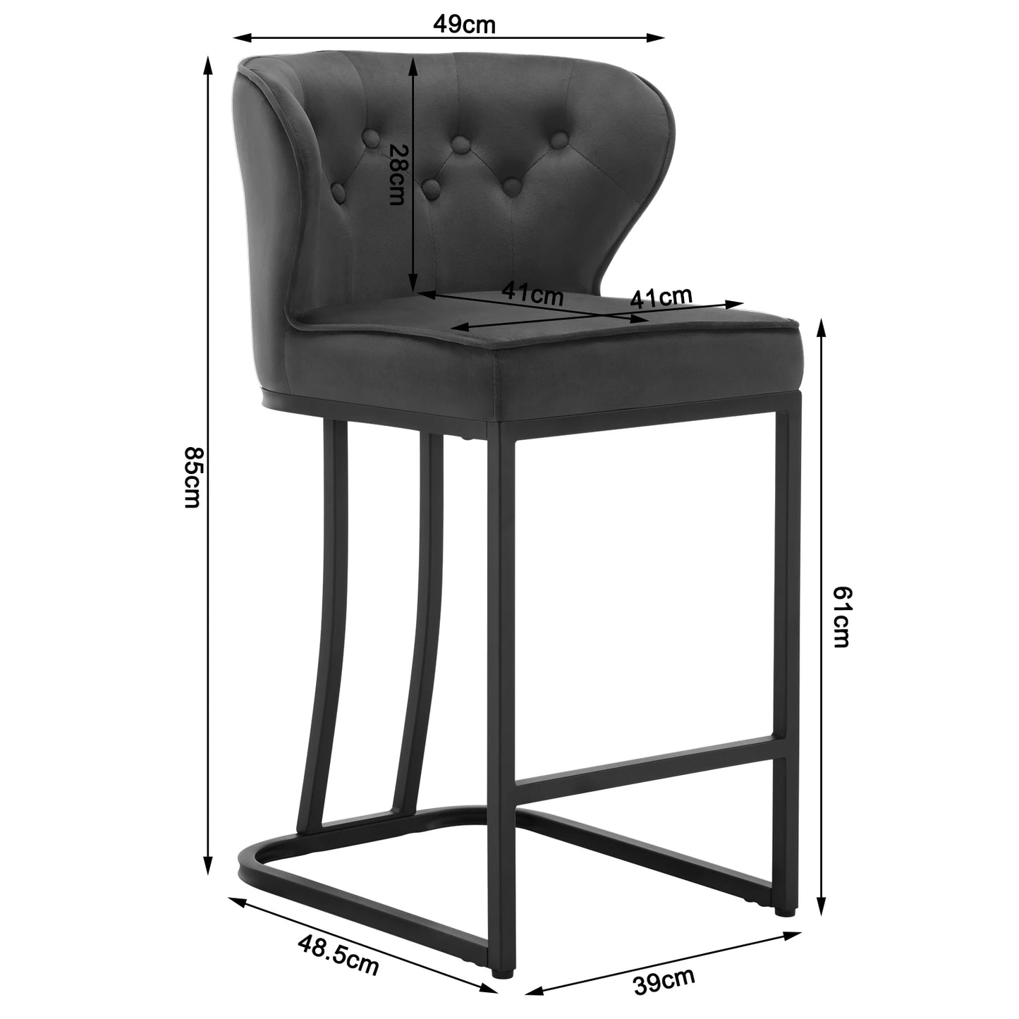 Barkrukken – Barkruk – Barstoel – Keukenkruk – Stoel – Velvet Bekleding – Metalen Frame - Donkergrijs