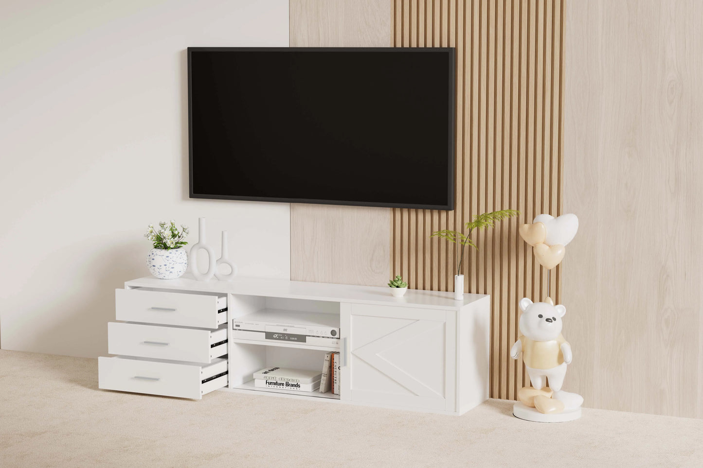 Lowboard – Tv Meubel – Tv Kast – Opbergmeubel – Woonkamermeubel – Wit – 160 cm Breed – FSC Gecertificeerd Spaanplaat