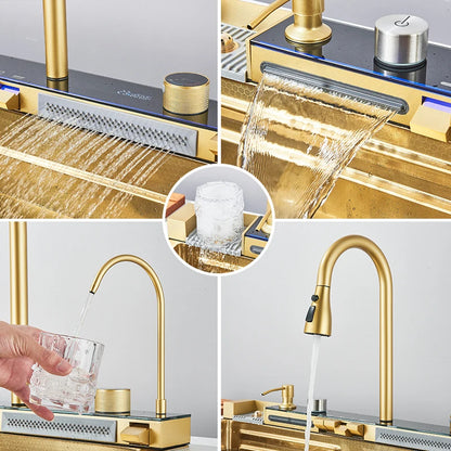 RVS Keukenspoelbak – Spoelbak RVS – Spoelbak Inbouw – Spoelbak Groot – Keukenspoelbak Één Bak – Digitale Watervalkraan – 75x45 cm Groot - QUORE