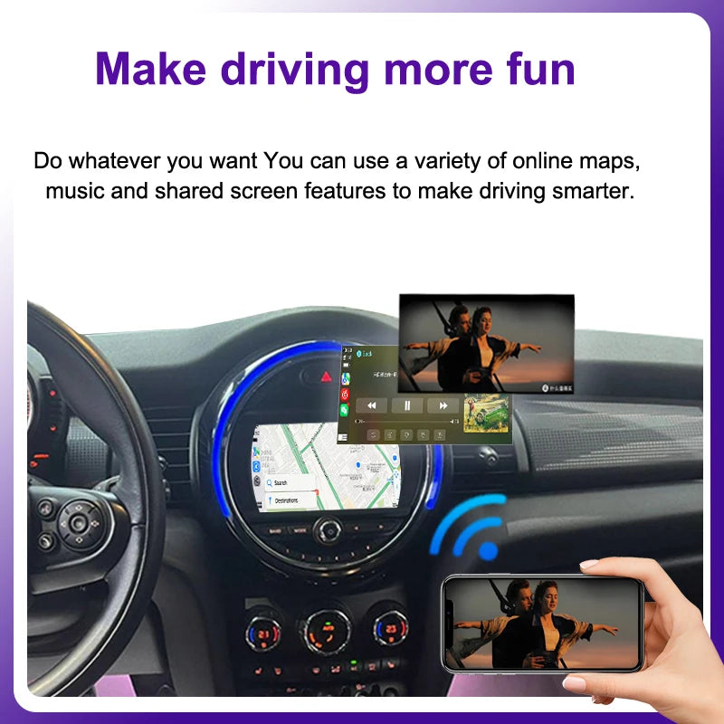 Draadloze CarPlay Adapter – Android Auto Interface – Bluetooth Multimedia Ontvanger – Auto Smartphone Integratie – BMW Mini NBT Variant – Plug & Play Installatie – Verbeterde Geluidskwaliteit - QUORE