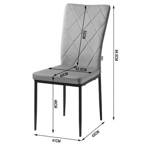 Chair - Dining Room Chairs - Set of 4 Leather Dining Room Chairs - Ergonomic - Metal Legs - High Backrest - Comfortable &amp; Stable - For Kitchen - Dining Room - 42x94.5x 59cm - Gray Leather