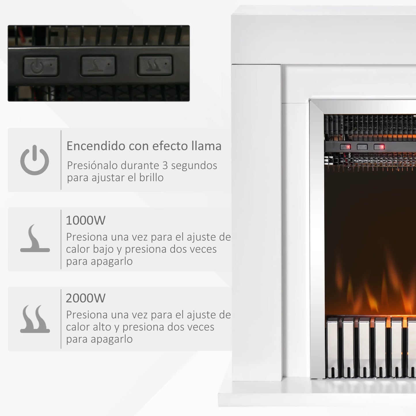Elektrische haard – Sfeerhaard – Elektrische kachel – Open haard – Vrijstaande haard – 2000 Watt vermogen – Realistisch vlameffect met instelbare helderheid
