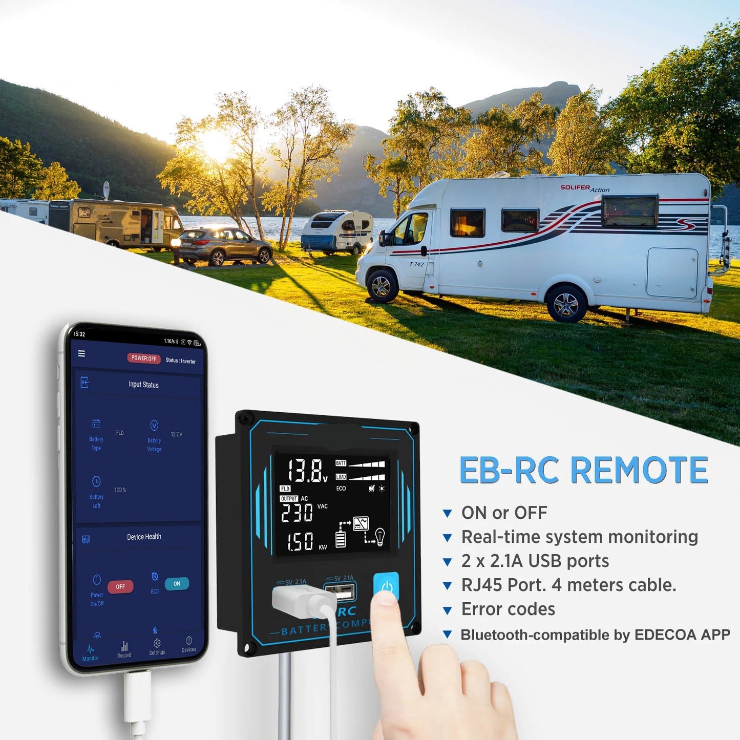 Zuivere Sinusomvormer – 12V Omvormer – Power Inverter – Spanning Converter – 2000W – USB 5V/2.1A - QUORE