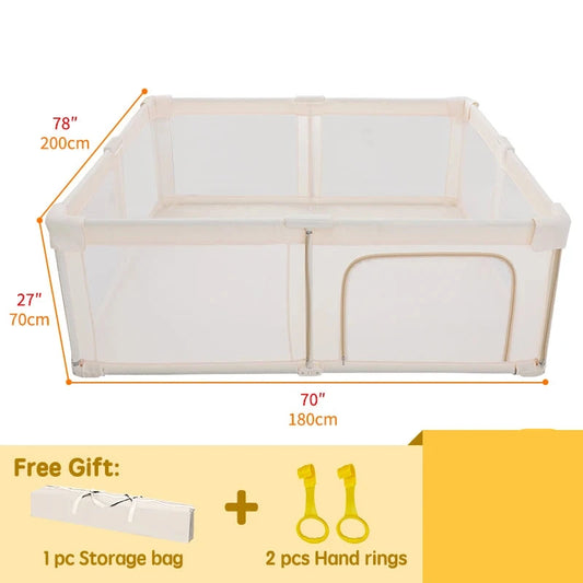 Babybox - Kinderbox - Speelbox - Opvouwbare - Draagbare - Metalen Speelbox - Schuim Bescherming - Veilig Baby - Stofdicht - Speeltuin - 180x200x70cm - Beige