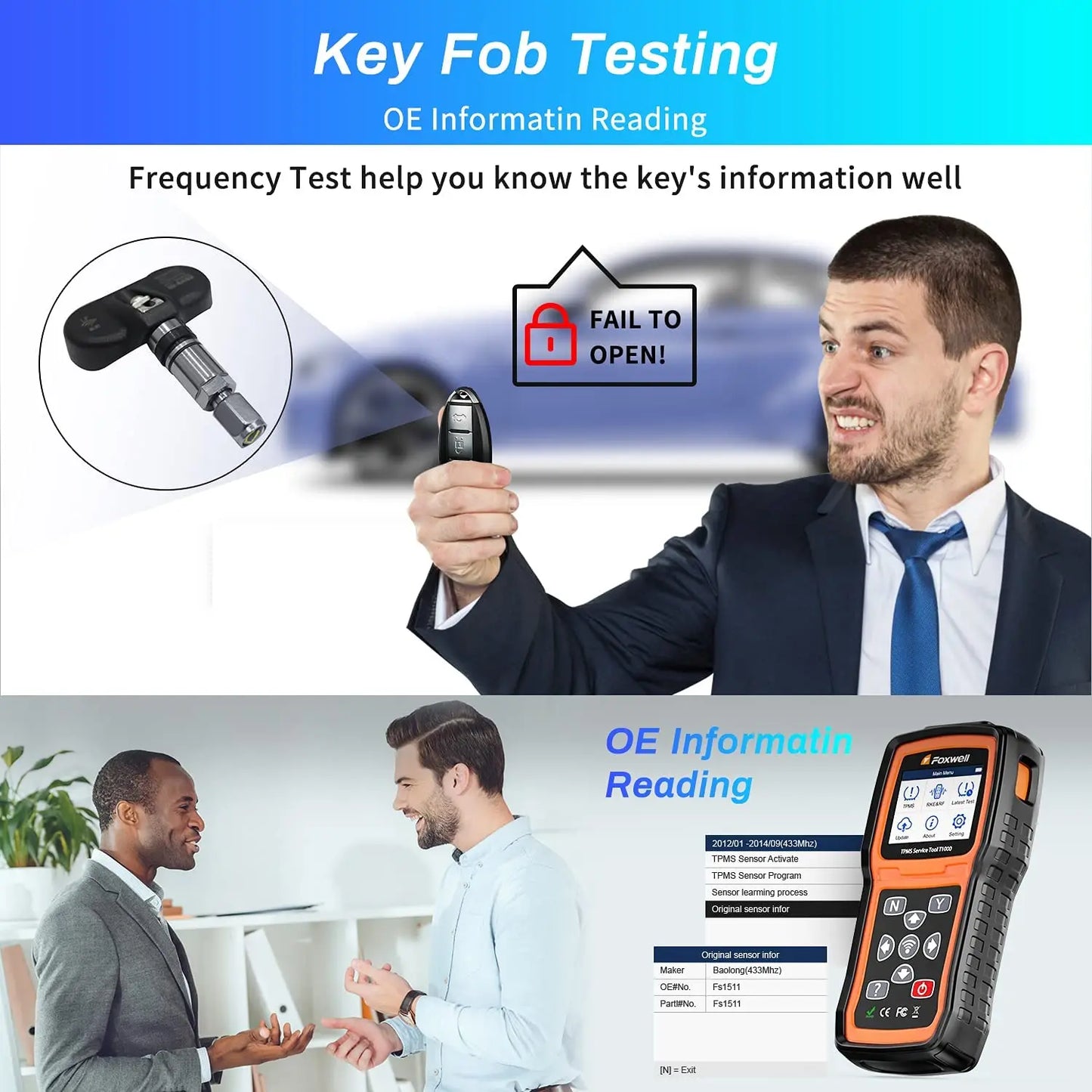 TPMS Scanner – Bandencontrole – Bandenspanning Meter – Sensor Tester – Key Fob Tester – Bluetooth Connectie – Meertalige Interface