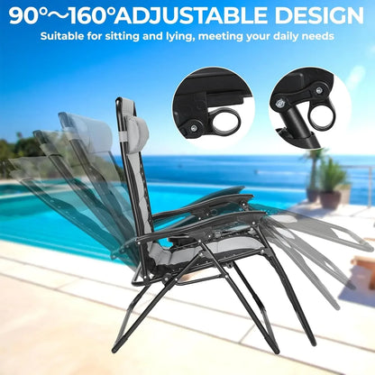 Ligstoel - Tuinstoelen - Strandstoel - Opvouwbare Tuinstoelen met Tafel - Verstelbare Rugleuning 90°-160° - Brede Zitting en Hoofdkussen - Voor Tuin - Strand en Balkon - Zwart Blauw - QUORE