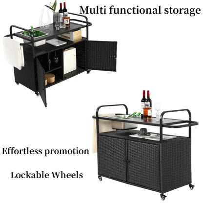 Outdoor Bartafel – Mobiele Tafel – Tuinbar – Balkonmeubel – Stevige Wielen Met Rem – RVS Tafelblad