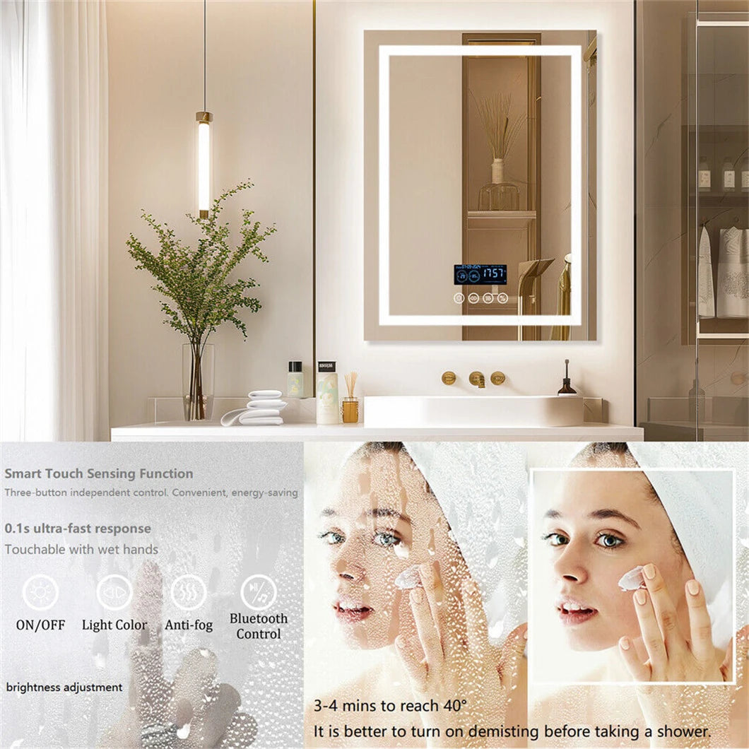 LED-Badkamerspiegel – Slimme Spiegel – Verlichte Spiegel – Anti-Condens Spiegel – Bluetooth Spiegel – Dimbare Led-Verlichting – Frameloos Aluminium Design - 700x900mm - QUORE