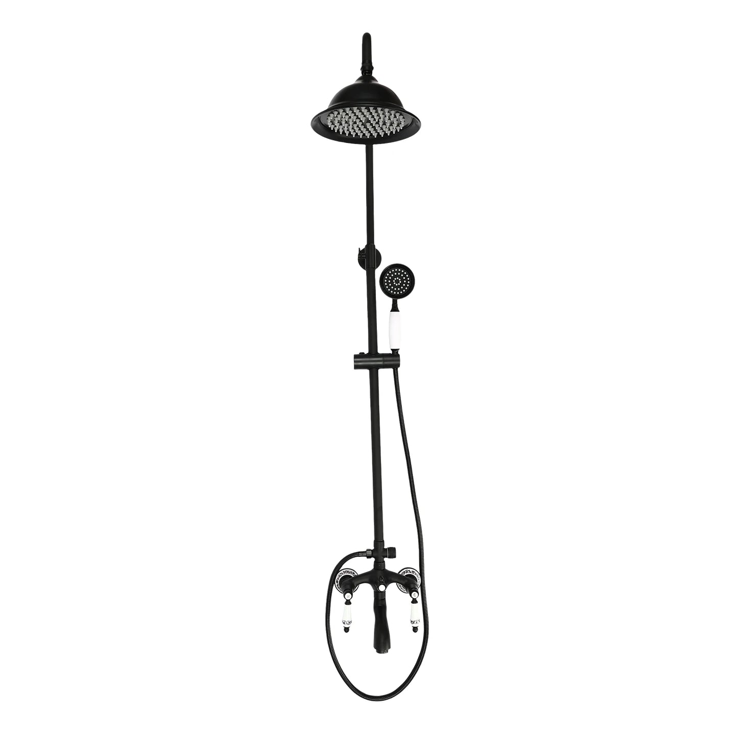 Douche - Regendouche - Douchewand - Douchekolom - Douchepanelen - Retro Douchekraan Set - Wandgemonteerde Regendouche met Verstelbare Douchestang & 3 Waterstanden - Zwart