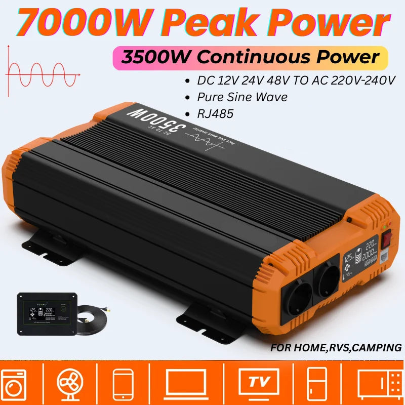Pure Sine Wave Omvormer – Stroomomzetter – Inverter – 3000W – 6000W Piek – 12V 24V 48V – LCD-Display