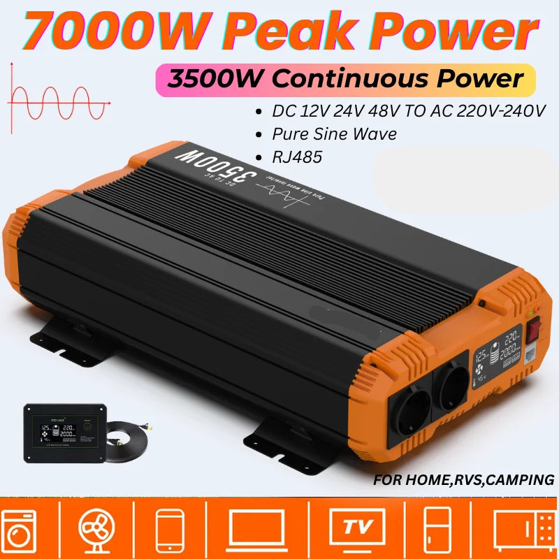 Zuivere Sinus Omvormer – 3000W Omvormer – Pure Sinusgolf – 12V Naar 220V – LCD-Display – Veiligheidsfuncties