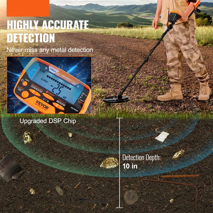 Metaaldetector - Metaalzoekapparaat voor professionals - Hoge nauwkeurigheid - Onderwater en ondergronds - LCD-scherm - DSP-chip - 7 modi - 8 inch spoel - Zwart en oranje