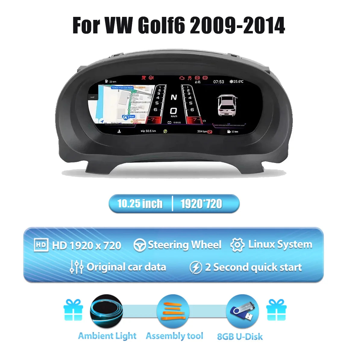 Wowuseful 12.3" inch Lcd Digital Dashboard Cluster For golf 6 2009-2014 years  Android Navigation Radio Player  Paneel Cockpit