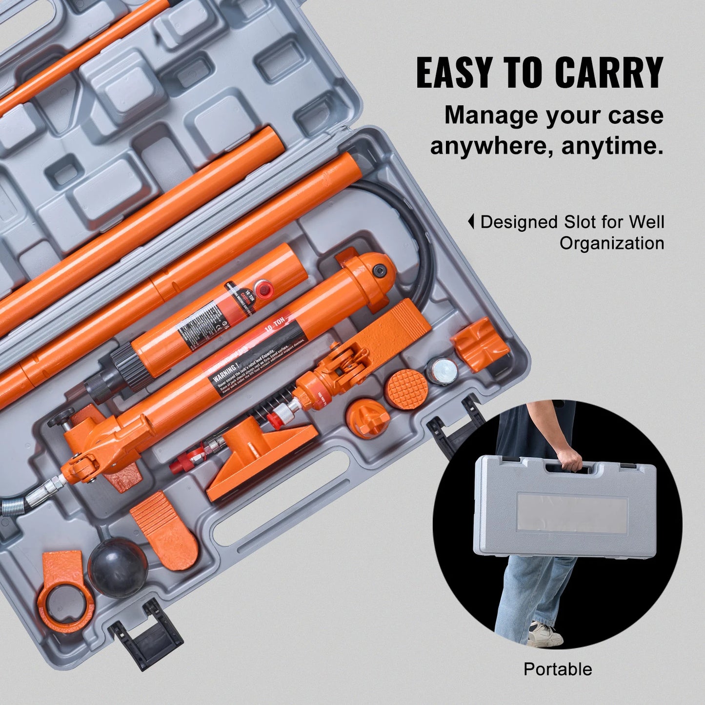 SucceBuy 10/12T Porta Power Kit Hydraulic Jack with 4.6 ft Oil Hose Auto Body Frame Repair Kit with Storage Case for Car Repair
