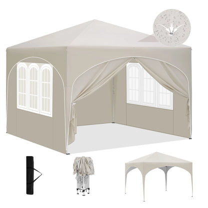 Gazebo Pop-Up Tent - Opvouwbare Partytent - Tenten - Kampeertent - Waterdichte Camping Tent - 3x3m - met 4 Zijwanden en Afvoerputje - voor Tuin en Buiten - Beige