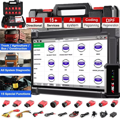 Professionele OBD2 Diagnosetool – Truck Scanner – Auto Diagnostiek – Zware Voertuig Scanner – Bluetooth Connectiviteit – 10,1 Inch Touchscreen – 6000 mAh Batterij