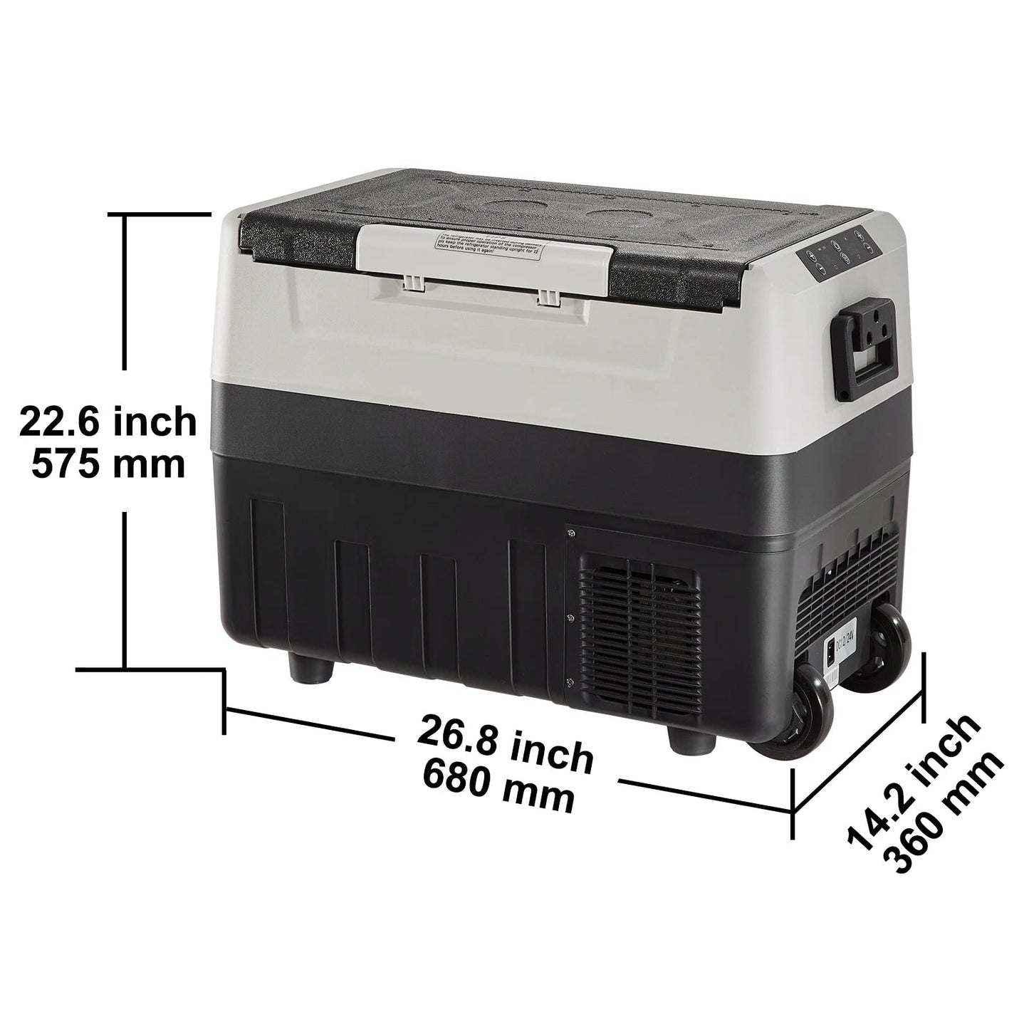 Mini koelkast - Auto koelkast - Draagbare Compressor Koelbox - Elektrische Vriesbox - met Wielen - Hendel - voor Camping - Auto - Vrachtwagen - Boot - 55L - 60W - 68 x 36 x 57.5 cm - Zwart/Wit