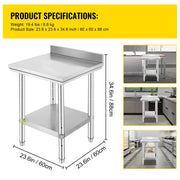 Keukenwerkbank - Keukenwerktafel - Kookeiland - Keukentafel - 24x24x35 inch - 330 LBS - Commerciële Horeca Tafel - Onderblad Roestvrij Staal - voor Restaurant Garage