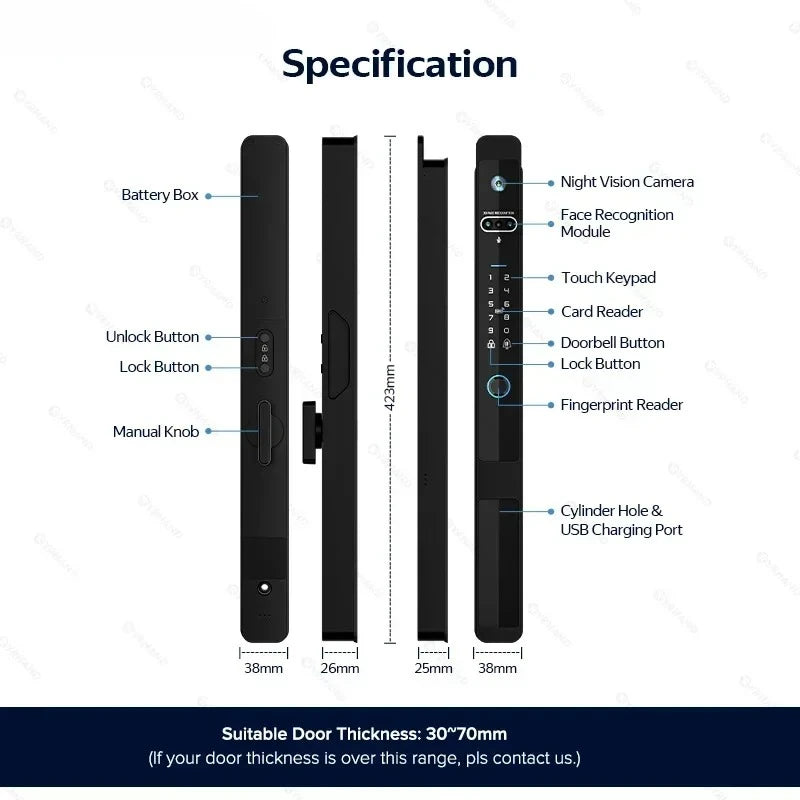Slimme Deurslot – Elektronisch Deurslot – Biometrisch Slot – Vingerafdrukslot – App Slot – 6 Ontgrendelmethodes – IP66 Waterdicht - 3592 - Zilver