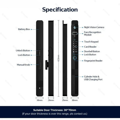 Slimme Deurslot – Elektronisch Deurslot – Biometrisch Slot – Vingerafdrukslot – App Slot – 6 Ontgrendelmethodes – IP66 Waterdicht - 3592 - Zilver