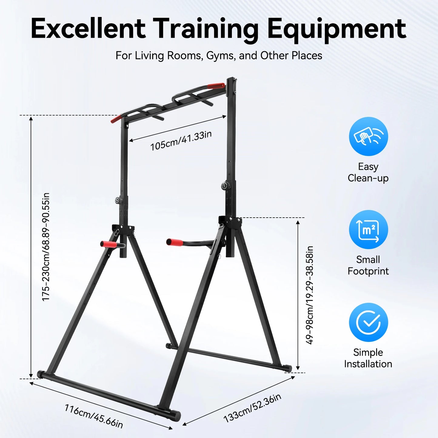 Pull-Up Bar – Optrekstang – Power Tower – Trainingsrek – Fitnessstation – Zwart – Verstelbare Hoogte 175-230 cm – Robuust Carbonstaal Met Antislip Handgrepen
